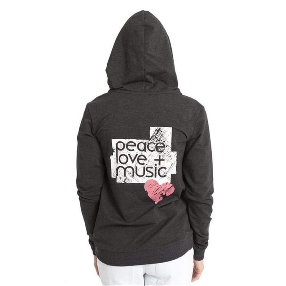 Peace Love + Music zip-up Gray Hoodie - Picture 2 of 4